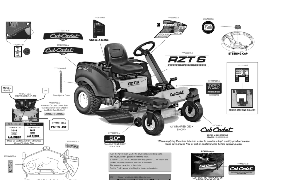 Label Map Diagram and Parts List for RZT-S50KH (17ARCBDQ010)(2017) Cub Cadet Lawn Tractor